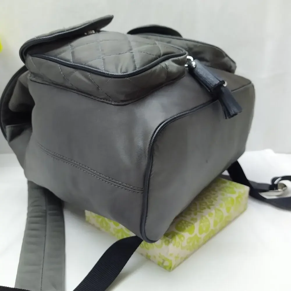 Michael Kors Kieran Dark Gray Nylon Quilted Pockets Drawstring Backpack